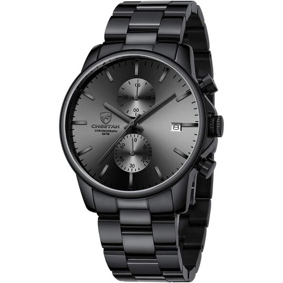 GOLDEN HOUR Other - GOLDEN HOUR Men's Black Stainless Steel Chronograph Quartz Watch Waterproof
